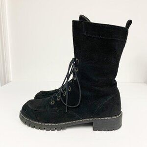 Stuart Weitzman lace up suede faux fur lining sz 8